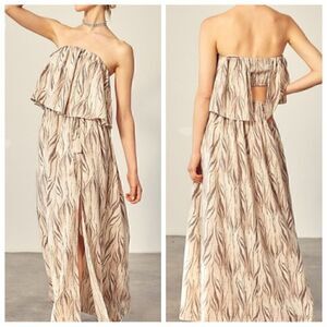 Mustard Seed Dress Womens Sz L Maxi‎ Ruffle Tube zebra print open Smocked back